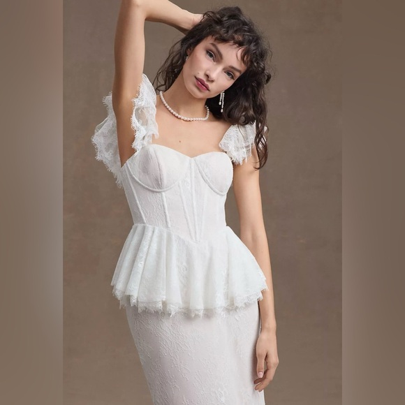 BHLDN Marguerite Peplum Corset Lace Wedding Gown - Picture 3 of 5